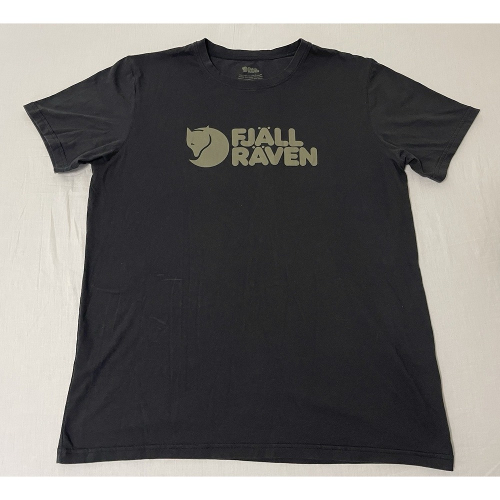 Fjallraven Logo T-Shirt Men's XL Black Short Sleeve Green Logo